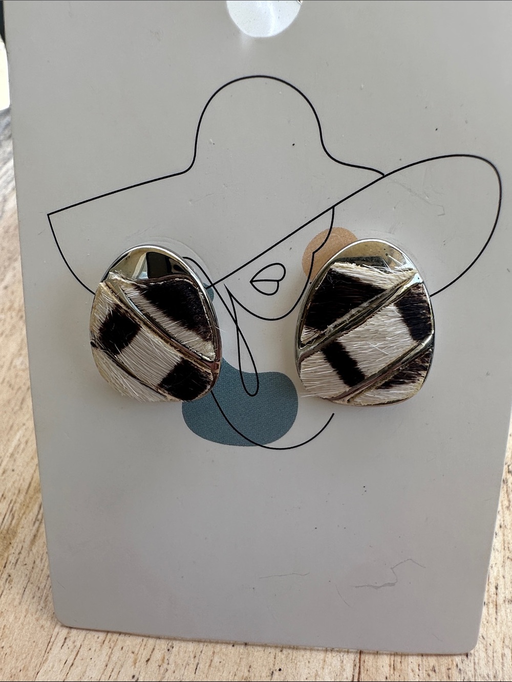 Silver-Tone Black & White Patterned Stud Earrings